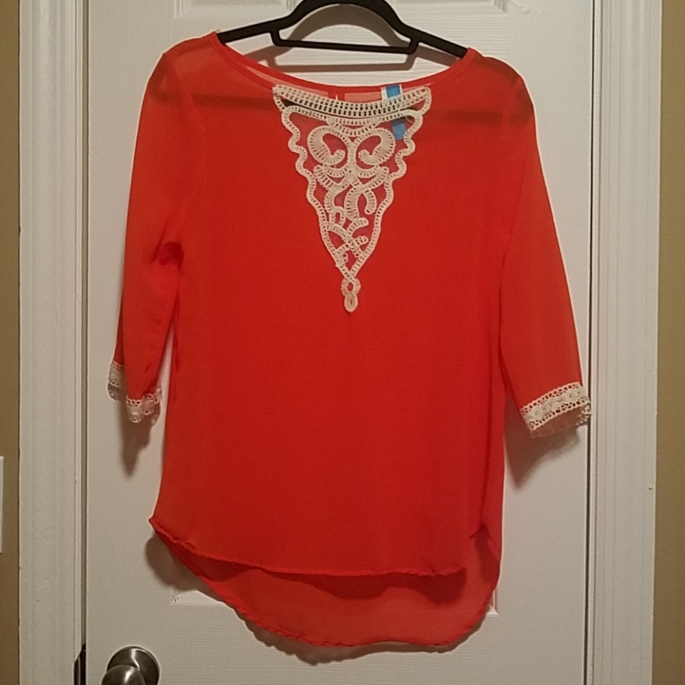 3/4 Sleeve Blouse Red/Orange and Cream